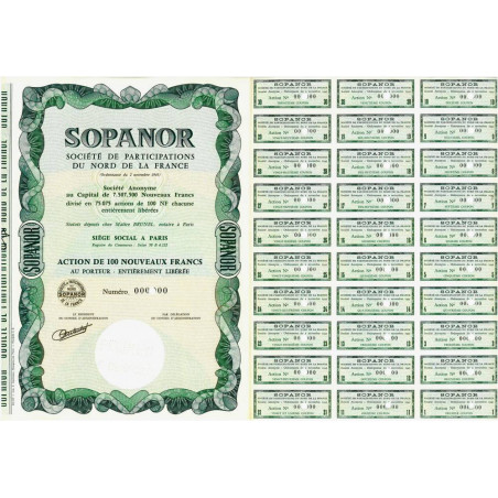 Soc. de Particip. du Nord de la France - 100 NF - 1962 - Spécimen - SUP+