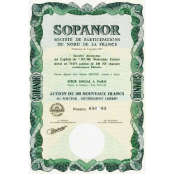 Soc. de Particip. du Nord de la France - 100 NF - 1962 - Spécimen - SUP+