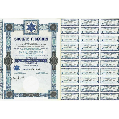 59 - Thumeries - Société F. Béghin - 50 NF - 1962 - Spécimen - SUP+