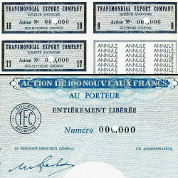 Transmondial Export Company - 100 NF - 1962 - Spécimen - SUP+
