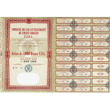 Sénégal - Comp. Eaux Elec. Ouest Afr. - 5000 francs CFA - 1962 - Spécimen - SUP+