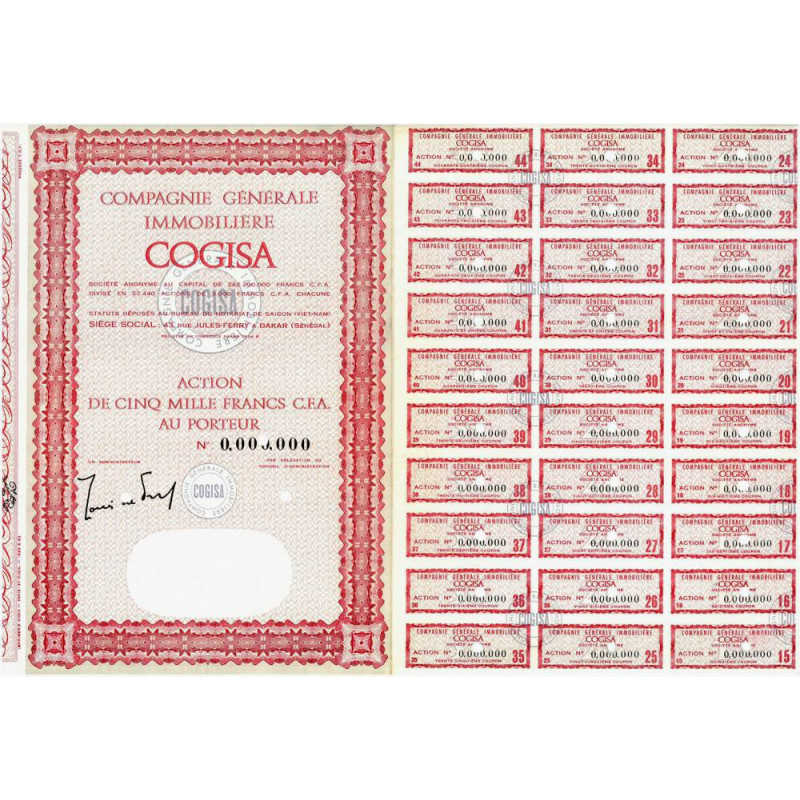 Sénégal - Comp. Gén. Immob. - 5000 francs CFA - 1962 - Spécimen - SUP+
