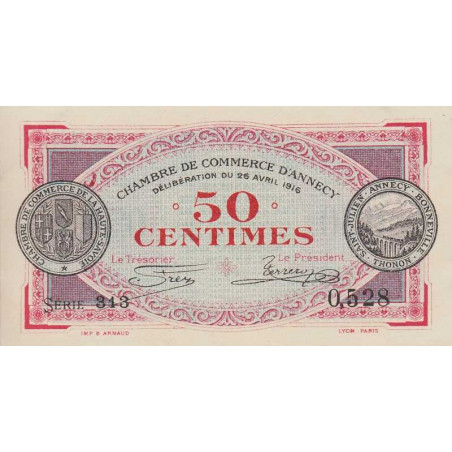 Annecy - Pirot 10-7 - 50 centimes - Série 313 - 26/04/1916 - Etat : SPL