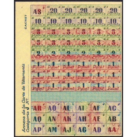 Annexe carte de vêtements - Catégorie J - 1946 - Vermand (02) - Etat : NEUF