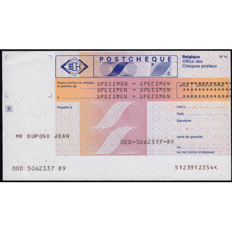 Belgique - Postchèque spécimen en français - 1980 - Etat : SPL
