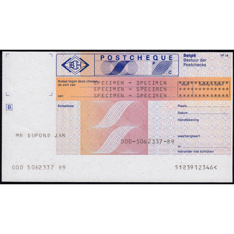 Belgique - Postchèque spécimen en néerlandais - 1980 - Etat : SPL