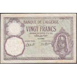 Algérie - Pick 78c_2 - 20 francs - 14/02/1942 - Etat : TB+