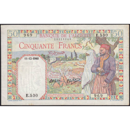 Algérie - Pick 84_2 - 50 francs - Série E.530 - 11/12/1940 - Etat : TTB