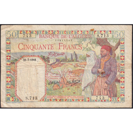 Algérie - Pick 84_2 - 50 francs - Série S.713 - 21/07/1941 - Etat : TB