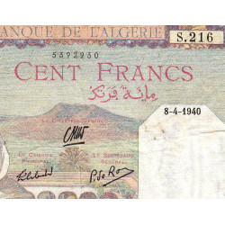 Algérie - Pick 85_1 - 100 francs - Série S.216 - 08/04/1940 - Etat : TB+