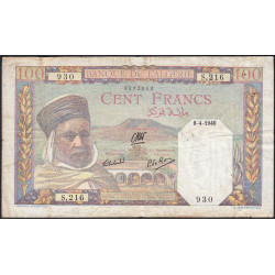 Algérie - Pick 85_1 - 100 francs - Série W.301 (remplacement) - 16/07/1940 - Etat : TTB-