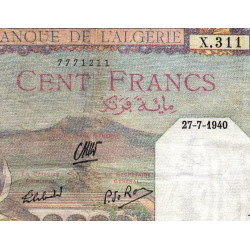 Algérie - Pick 85_1 - 100 francs - Série X.311 - 27/07/1940 - Etat : TB+