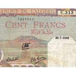 Algérie - Pick 85_1 - 100 francs - Série U.313 - 30/07/1940 - Etat : TB+