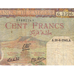 Algérie - Pick 85_2 - 100 francs - Série G.2396 - 20/06/1945 - Etat : TB