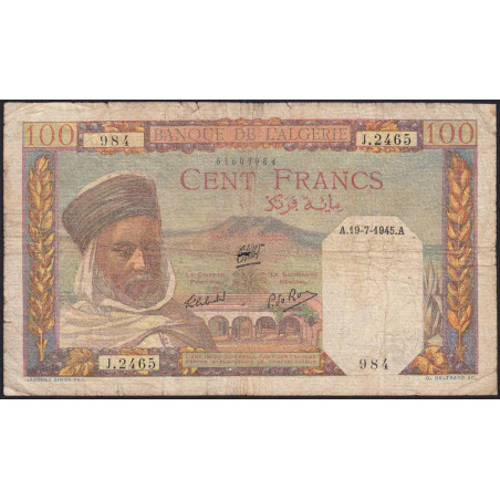 Algérie - Pick 85_2 - 100 francs - Série J.2465 - 19/07/1945 - Etat : B