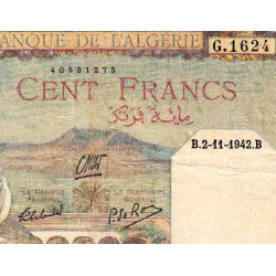 Algérie - Pick 88 - 100 francs - Série G.1624 - 02/11/1942 - Etat : TTB-