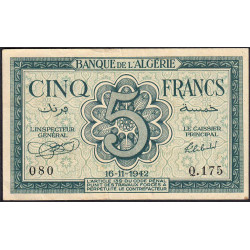 Algérie - Pick 91 - 5 francs - 16/11/1942 - Etat : TTB