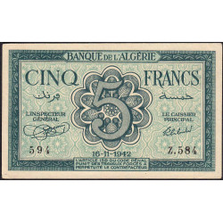 Algérie - Pick 91 - 5 francs - 16/11/1942 - Etat : SPL