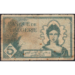 Algérie - Pick 91 - 5 francs - Série Y.1027 - 16/11/1942 - Etat : B