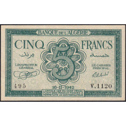Algérie - Pick 91 - 5 francs - 16/11/1942 - Etat : SUP