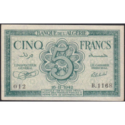 Algérie - Pick 91 - 5 francs - Série B.1168 - 16/11/1942 - Etat : SUP