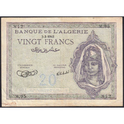 Algérie - Pick 92a_1 - 20 francs - Série M.95 - 03/03/1943 - Etat : TTB-