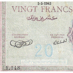Algérie - Pick 92a_1 - 20 francs - Série Y.148 - 05/05/1943 - Etat : SUP