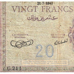 Algérie - Pick 92a_1 - 20 francs - Série C.211 - 21/07/1943 - Etat : TB