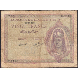 Algérie - Pick 92b - 20 francs - Série K.1125 - 29/11/1944 - Etat : B+