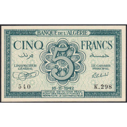 Algérie - Pick 91 - 5 francs - 16/11/1942 - Etat : NEUF