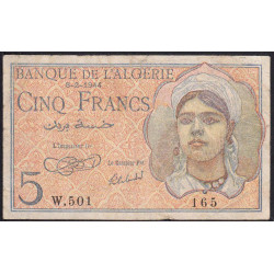 Algérie - Pick 94a - 5 francs - Série W.501 - 08/02/1944 - Etat : TB-