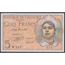 Algérie - Pick 94a - 5 francs - Série W.517 - 08/02/1944 - Etat : pr.NEUF