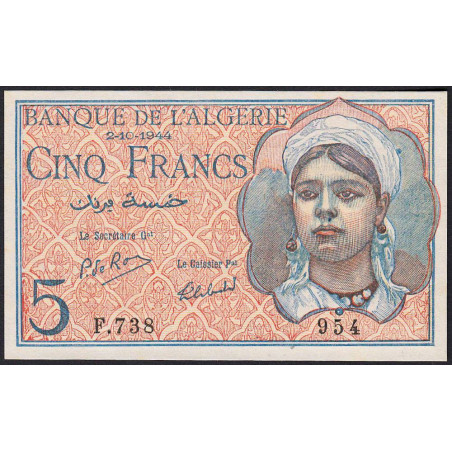 Algérie - Pick 94b - 5 francs - Série F.738 - 02/10/1944 - Etat : pr.NEUF
