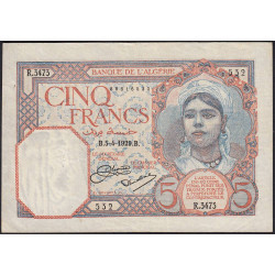 Algérie - Pick 77a_1 - 5 francs - Série R.3473 - 05/04/1929 - Etat : TTB