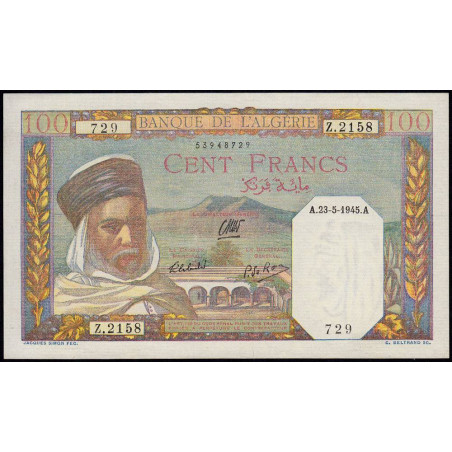 Algérie - Pick 85_2 - 100 francs - Série Z.2158 - 23/05/1945 - Etat : SPL