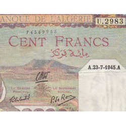 Algérie - Pick 85_2 - 100 francs - Série U.2983 - 23/07/1945 - Etat : TTB