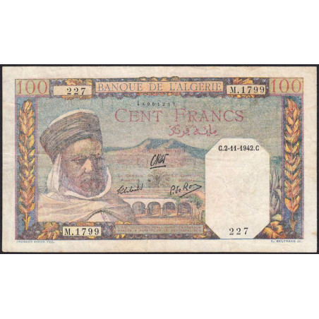 Algérie - Pick 88 - 100 francs - série M.1799 - 02/11/1942 - Etat : TTB-