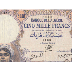 Algérie - Pick 90 - 5'000 francs - 07/08/1942 - Etat : TTB