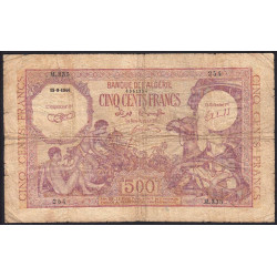Algérie - Pick 95 - 500 francs - Série M.335 - 15/09/1944 - Etat : B