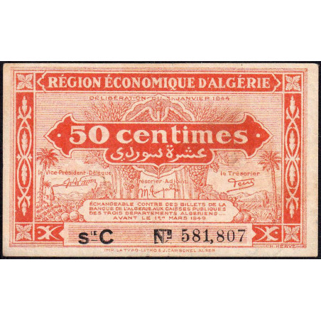 Algérie - Pick 97a - 50 centimes - Série C - 31/01/1944 - Etat : TTB+