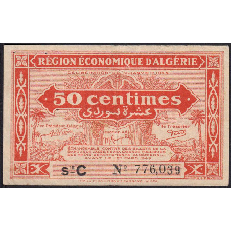 Algérie - Pick 97a - 50 centimes - Série C - 31/01/1944 - Etat : TTB-