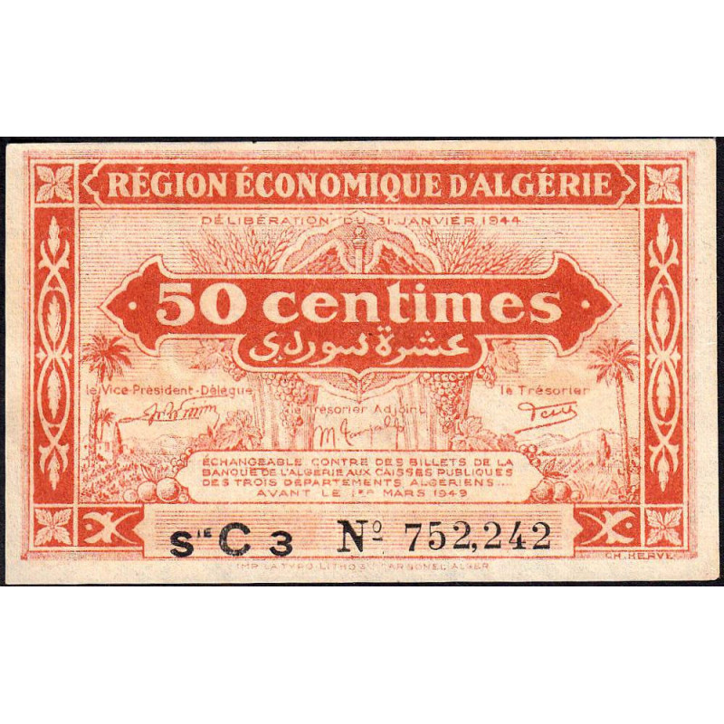 Algérie - Pick 97a - 50 centimes - Série C3 - 31/01/1944 - Etat : SUP