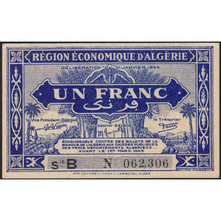 Algérie - Pick 98a - 1 franc - Série B - 31/01/1944 - Etat : SPL