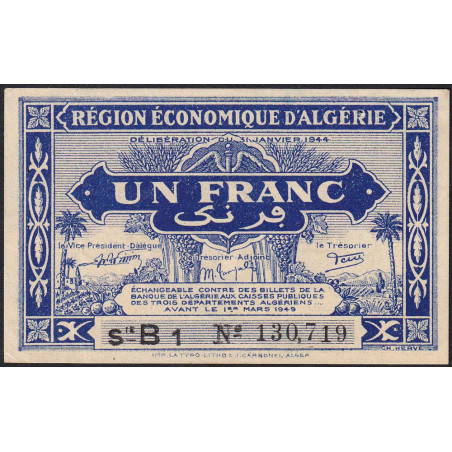 Algérie - Pick 98a - 1 franc - Série B1 - 31/01/1944 - Etat : pr.NEUF