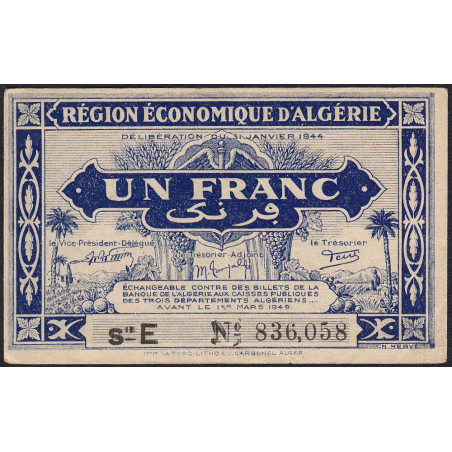 Algérie - Pick 98b - 1 franc - Série E - 31/01/1944 - Etat : TTB+