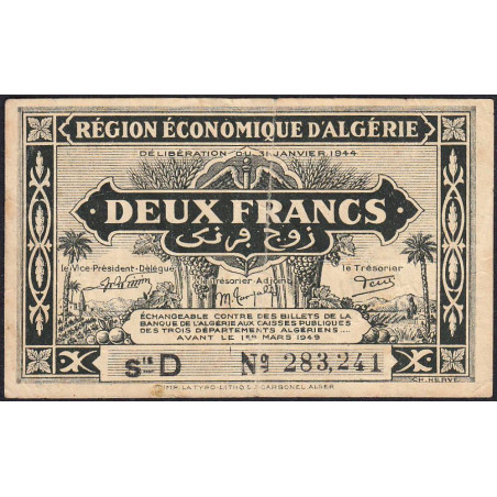 Algérie - Pick 99b - 2 francs - Série D - 31/01/1944 - Etat : TB+