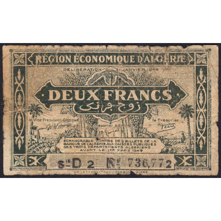 Algérie - Pick 99b - 2 francs - Série D2 - 31/01/1944 - Etat : B-