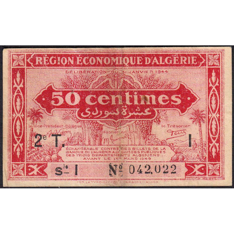 Algérie - Pick 100 - 50 centimes - Série I - 31/01/1944 - Etat : TB+