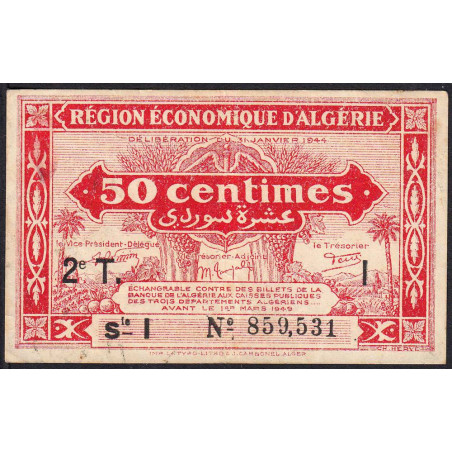 Algérie - Pick 100 - 50 centimes - Série I - 31/01/1944 - Etat : TTB