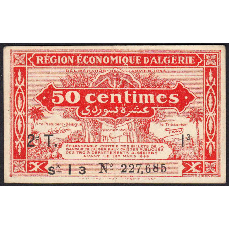 Algérie - Pick 100 - 50 centimes - Série I3 - 31/01/1944 - Etat : TTB+